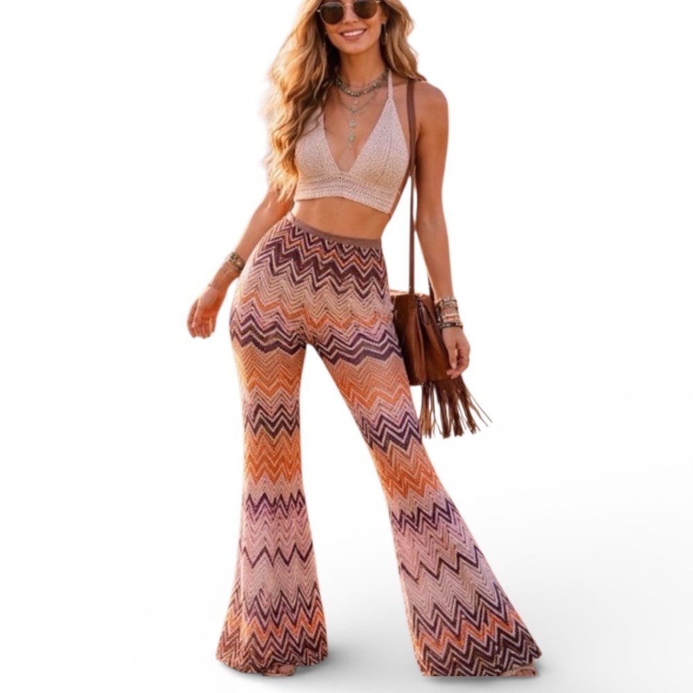 5th Culture NWT Crochet Zig Zag‎ Flare  Bell Bottom With Built In Shorts Pants M